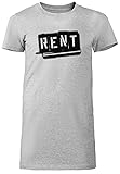 Rent Musical Damen T-Shirt Kleid Lang Grau Rundhals Leichtes Lässiges Kurzarm Women's Grey Crew Neck Casual Short S