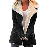 PWKNRD Fleecejacke Damen Lang Wollemantel Winter Warm Mantel Trenchcoat Winddicht Einfarbig Plüschjacke Große Größen Fleecemantel Teddy-Fleece Winterjacke Cardigan Lässig Mode Outwear T