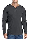 Herren Langarm Henley Shirts Regular Fit Basic Einfarbige T-Shirt mit Knöpfen, Grau, XL