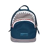 Depesche 10460 Dino World - Rucksack Underwater, Kinder-Rucksack in Hai-Form, ca. 27 x 22 x 11 cm groß, mit geräumigem Hauptfach, Frontfach, Seitentasche und Brustg