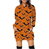 Precioul Schuhe Katze KüRbis Fledermaus Pullover Kleid Kapuzenpullover mit Taschen Langarmshirt Oberteile Top Halloween Pullover Mantel Damen H