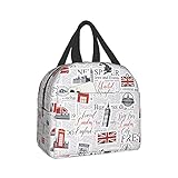 Britische Zeitungen Lunchtasche Auslaufsicherer Kühltasche Wasserdicht Isoliertasche Jungen Mädchen Mittagessen Tasche Adults Kinder Picknicktasche Schule Arbeit T