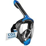 Khroom® geprüfte CO2 sichere Schnorchelmaske Vollmaske Modell 2021 Seaview BC | bekannt aus YouTube | Tauchmaske für Erwachsene und Kinder | Vollgesichtsmaske zum Schnorcheln (Matt Blau, L/XL)