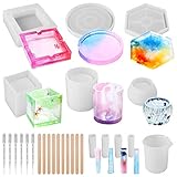 Lhedon 27PCS Epoxidharz Formen Silikonform Epoxy Casting Formen,Aschenbecher,Stifthalter Blumentopf Untersetzer,Anhänger Holzstäbchen Tropfer, Messbecher Resin DIY Fertigkeit Herstellung