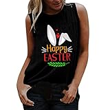 Happy Easter Ostern Weste Damen Osterhasen Druck Tanktops Basic Shirt 2022 Lustig Festival T Shirts Sportweste Bequeme Tunika Bluse Laufshirt Tshirt Ärmellose Rundhals Sommertop