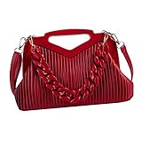 YMQQ Cloud Dumpling Chain Pouch Bag with Acrylic Chunky Chain Strap,Pleated Shoulder Bag Clutch Purse Trendy Purse Small Crossbody Bags (Red)