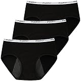 INNERSY Teen Girls Knickers Menstruationsunterwäsche Baumwolle Auslaufsicher Periodenhose 3er Pack, 3 Schwarz, 10 J