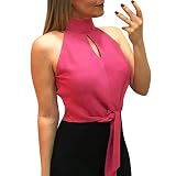 iHENGH Damen Top Bluse Bequem Lässig Mode T-Shirt Sommer Blusen Frauen Reine Farbe aushöhlen Tank Top ärmellose Halfter Tops Bluse Weste(Hot Pink, XL)