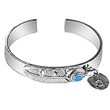 CHSXLL Chinesische Stil Vintage Bangle S999 Sterling Silber Armreif Retro Mode Bach Turkoise Feder Braceletturquoise Grü