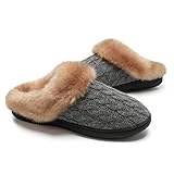 Damen Herren Hausschuhe Winter Memory Foam Pantoffeln Unisex Warm Plüsch und rutschfeste Indoor Bequem Slippers(Grau-K,44/45 EU)