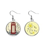 London Telephone Booth Stamp UK Country City Ohr Tropfen Sonne Blume Ohrring Schmuck M