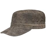 Stetson Raymore Pigskin Armycap - Military Urban Cap Herren/Damen - Sommercap aus Leder - One Size 55-61 cm - Ledercap Frühjahr/Sommer - Schirmmütze Dunkelbraun One S