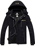 GEMYSE Herren wasserdichte Skijacke Winddichte Fleece Outdoor Winterjacke Regenjacke mit Kapuze (Schwarz 06,M)