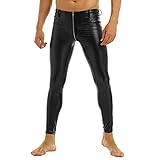 inhzoy Herren Wetlook Leggings Offener Schritt Latex Pantyhose Lederoptik Hose Tights Zip Pants Clubwear Schwarz Schwarz L