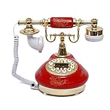 AWJ Royal Retro Telefon mit Drucktastenwahl Vintage Antikes Tischtelefon Schnurgebundenes Mobilteil Home Office Dekoratives T