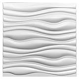 uyoyous 12er 3D Wandpaneele aus PVC, 50x50 cm, Wandaufkleber Deckenpaneele Wandpaneel Wandplatten Tapete 3 qm für Home Deko - Wellen Design, Weiß