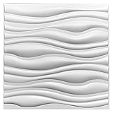 uyoyous 12er 3D Wandpaneele aus PVC, 50x50 cm, Wandaufkleber Deckenpaneele Wandpaneel Wandplatten Tapete 3 qm für Home Deko - Wellen Design, Weiß