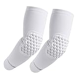 COOLOMG Armlinge Ellenbogenpad Kompression Basketball Fußball Handball Volleyball Crashproof für Damen Herren Jungen Weiß S