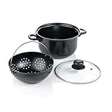 Genius World´s Greatest Pot 3-teilig Kochtopf-Set mit Siebeinsatz 20cm - Topf drehen, Flüssigkeit abgießen und Speisen bleiben im Sieb - Cooking Pot für Induktion Ceran Elek