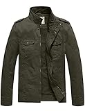 WenVen Herren Militär Jacke Klassisch Fracht Jacke Stehkragen Übergangsjacke Leicht Outdoor Jacke Mantel Cargo Stiel Oberbekleidung Grün XL