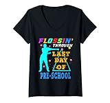 Damen Flossing Through Last Day Of Pre-Sool Funny T-Shirt mit V