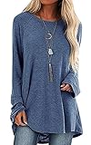 Damen T-Shirt Sommer Kurzarm Löwenzahn Drucken Rundhals Oberteile Casual Lose Bluse Shirt(Lange Blau，L