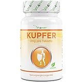 Kupfer - 365 Tabletten mit jeweils 2 mg - 1 Jahresvorrat - Laborgeprüft - Hohe Bioverfügbarkeit - Kupfergluconat - Hochdosiert - Vegan - Ohne unerwünschte Z