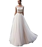 Nanger Damen Tüll Spitze Boho Bohemien Hochzeitskleider Zweiteilig Standesamt Lang Brautkleider Elfenbein 36