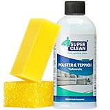 Superclean Polster und Teppich Tiefenrein flüssig Konzentrat Reiniger für alle Arten von Polstern, Teppichböden, Läufern, Autositzen, Bezügen, Sofa oder der Couch, Inhalt: 500 ml + 2 Polsterschw