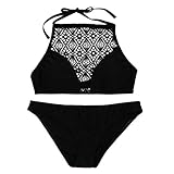 HCFKJ 2018 Lace Damen Frauen Bandage Gepolsterte BH Beach Halter Bikini Set Bademode (S, Schwarz)