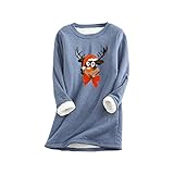 GFGHH Women's Warm Winter Fleece Pullover, Undershirt, Sweatshirt Plus Thick Velvet Long Sleeve Lamb Cashmere Jumper, Oversize Tops O-Neck with Christmas Elk Cat Motif, Casual Weihnachten S