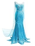 YOSICIL Damen Prinzessin ELSA Kleid Frauen Eiskönigin Kostüm Kleid Weihnachtsfeier Cosplay Halloween Karneval Fasching Party Verkleidung Festlich Kleid S-2XL