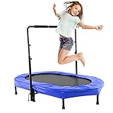 Laiozyen Fitness-Trampolin Mini Faltbares Trampolin, 143 x 91cm, 5-Fach höhenverstellbarer Haltegriff, Kindertrampolin Garten Trampolin für Zwei Kinder, Max bis 100kg (Typ 1- Blau)