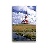 CALVENDO Premium Textil-Leinwand 30 x 45 cm Hoch-Format Leuchtturm Westerhever, Leinwanddruck von Lothar Reup