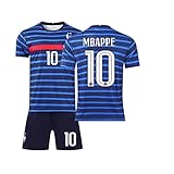 KiKa Monkey La France 10 Erwachsene und Kinder, Fußballtrikot, Jungen, Fußballkleidung, Paris, Outdoor, Mbappé, Fußballkleidung, Trikot, blau, S
