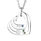 INBLUE Personalisierte gravierte 1～3 Namen Herzförmige Edelstahl Halskette Geburtsstein für Freunde Familie Frau Mädchen Geburtstag Muttertag Schmuck Geschenk Jewelry