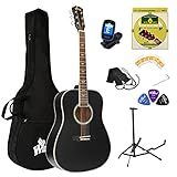 Winzz Schwarz Akustikgitarren 4/4, Anfänger Gitarren 41 Zoll mit Gitarrentkoffer, Stimmgerät, Gurt, Plektren, Extra Saite und G
