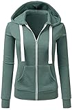 Seamido Damen Casual Color Block Sweatshirt Reißverschluss Hoodie Fleece Jacke mit Kängurutasche, Grün 2, 36