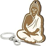 LIKY® Buddha Zen Glücksbringer - Original Schlüsselanhänger aus Holz graviert Geschenk Fans von Buddhismus Meditation Damen Herren Geburtstag Hobby Anhänger Tasche Rucksack