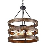 Chents 5-Licht Vintage Pendelleuchte Industrie Wind Loft Holz Deckenbeleuchtung Hängeleuchte Für Wohnzimmer Flur Büro Treppenhaus E