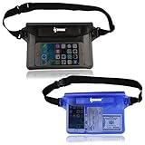[ 2 Pack ] ipow Wasserdichte Tasche Beutel Hülle Unterwassertasche Bauchtasche vollkommen für iPhone, Handy, Kamera, iPad, Bargeld, Dokumente vor Wasser schützen (Blau + Grau)