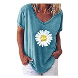 BISADXQ Damen Plus Size Daisy Print V-Ausschnitt Casual T-Shirt Kurzarm Lose Dressy Sommer B
