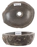wohnfreuden 30 cm Stein-Waschbecken Aufsatzwaschbecken aus Naturstein Flussstein rund für Bad Gäste WC