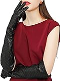 YISEVEN Damen Touchscreen Lammleder Opernhandschuhe Warm Beheiztes Fleece Gefüttert Drei Punkte Design Ellenbogen Lang für Abend Damen Winter Accessoires Kleid Fahren Arbeit, Schwarz 7.5'/L