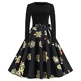 Hirolan Weihnachten Kleid Damen 50Er Vintage Retro Rockabilly Langarm Sexy Hohe Taille Partykleid Cocktailkleid Sommerkleid Bodycon Minikleid Clubwear A-Linie Kleid Swing