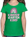 Kindergarten Geschenk Outfit - Kindergartenkind Regenbogen Rosa - 128 (7/8 Jahre) - Grün - Zeichnung - F131K - Mädchen Kinder T-S