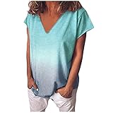 Übergrößen-Oberteile für Damen, kurzärmelig, Sommer-Tops, leger, V-Ausschnitt, Blusen, modischer Farbverlauf, T-Shirt, lockere Passform, Tunika, Tops für Damen im Alltag Gr. XXXXL, mintgrü