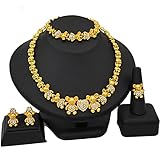 QXZ-WOLFBERRY Gold Schmuck Halskette Nigeria Schmuck Sets für Frauen Hochzeit Dubai Afrikanische Brautarmbänder überzogen (Metal Color : Gold, Ring Size : Resizable)