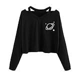 Amlaiworld Sweatshirts Sch?ne Planet drucken locker Damen Sweatshirts Blumen kurz warm weich Herbst Langarmshirts Sommer Strand T-Shirt Sport M?dchen Bluse Mode Top