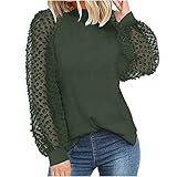 Oberteile Damen Sexy Elegant Waffel Pullover Damen Patchwork Sweatshirt Rundhals Pulli Damen Einfarbige Shirts Damen Casual Bluse Damen Langarmshirt Tunika Damen Lockere Pullis Damen Top